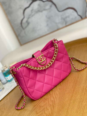 Chanel AS3476 Hobo Handbag Lambskin Rose Red - Default Title - View 3
