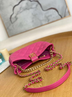 Chanel AS3476 Hobo Handbag Lambskin Rose Red - Default Title - View 6