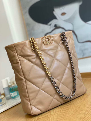 Chanel AS3519 CHANEL19 Shopping Bag Shiny Lambskin Light Brown - Default Title - View 3