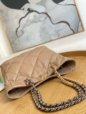 Chanel AS3519 CHANEL19 Shopping Bag Shiny Lambskin Light Brown - Default Title - View 5
