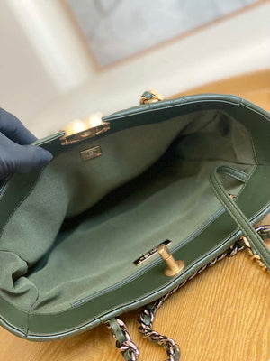 Chanel AS3519 CHANEL19 Shopping Bag Shiny Lambskin Dark Green - Default Title - View 9