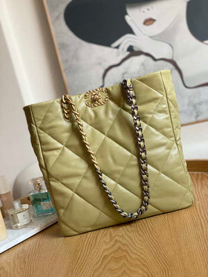 Chanel AS3519 CHANEL19 Shopping Bag Shiny Lambskin Light Yellow - Default Title - View 1