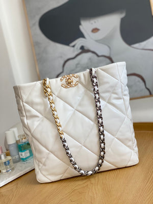 Chanel AS3519 CHANEL19 Shopping Bag Shiny Lambskin White - Default Title - View 1