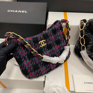 Chanel AS3562 Hobo Handbag Wool Tweed Purple - Default Title - View 1