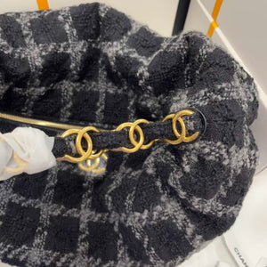 Chanel AS3564 MAXI HOBO BAG Wool Tweed & Gold-Tone Metal Black & Gray - Default Title - View 3