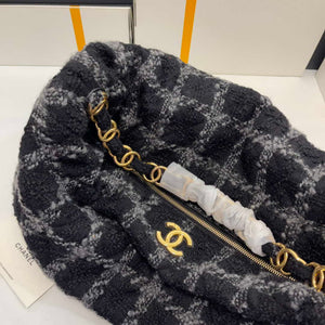 Chanel AS3564 MAXI HOBO BAG Wool Tweed & Gold-Tone Metal Black & Gray - Default Title - View 6