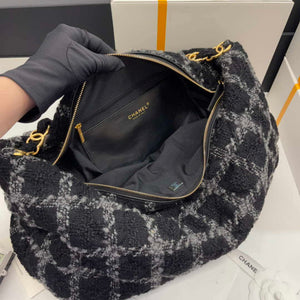 Chanel AS3564 MAXI HOBO BAG Wool Tweed & Gold-Tone Metal Black & Gray - Default Title - View 7