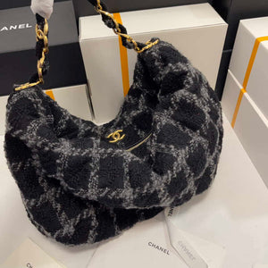 Chanel AS3564 MAXI HOBO BAG Wool Tweed & Gold-Tone Metal Black & Gray - Default Title - View 9