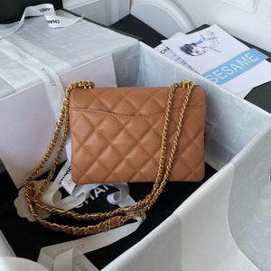 Chanel AS3580 Small Flap Bag Lambskin Lambskin & Gold-Tone Metal Brown - Default Title - View 2