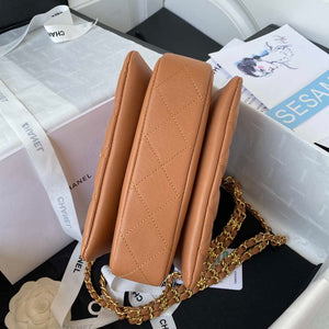 Chanel AS3580 Small Flap Bag Lambskin Lambskin & Gold-Tone Metal Brown - Default Title - View 6