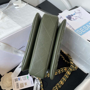 Chanel AS3580 Small Flap Bag Lambskin Lambskin & Gold-Tone Metal Green - Default Title - View 6