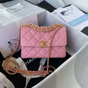 Chanel AS3580 Small Flap Bag Lambskin Lambskin & Gold-Tone Metal Pink - Default Title - View 1