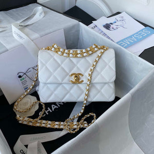 Chanel AS3580 Small Flap Bag Lambskin Lambskin & Gold-Tone Metal White - Default Title - View 1