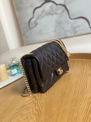 Chanel AS3609 Flap Bag Lambskin Lambskin & Gold-Tone Metal Dark Brown - Default Title - View 5