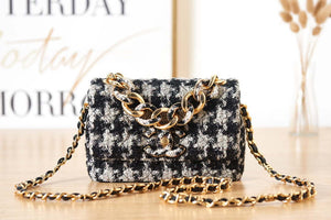 Chanel AS3611 Small Flap Bag Wool Tweed & Gold-Tone Metal Gray and Black - Default Title - View 1