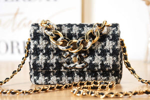 Chanel AS3611 Small Flap Bag Wool Tweed & Gold-Tone Metal Gray and Black - Default Title - View 2
