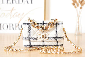 Chanel AS3611 Small Flap Bag Wool Tweed & Gold-Tone Metal White - Default Title - View 1