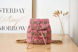 Chanel AS3615 Backpack Wool Tweed & Gold-Tone Metal Pink - Default Title - View 1