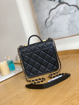 Chanel AS3652 Small Flap Bag with Top Handle Calfskin & Gold-Tone Metal Black - Default Title - View 2