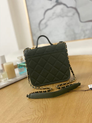 Chanel AS3652 Small Flap Bag with Top Handle Calfskin & Gold-Tone Metal Dark Green - Default Title - View 2