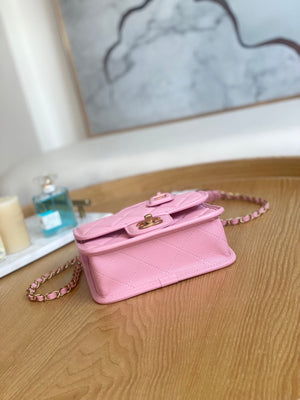 Chanel AS3652 Small Flap Bag with Top Handle Calfskin & Gold-Tone Metal Pink - Default Title - View 5
