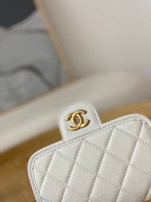 Chanel AS3652 Small Flap Bag with Top Handle Calfskin & Gold-Tone Metal White - Default Title - View 3