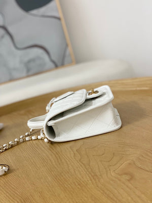 Chanel AS3652 Small Flap Bag with Top Handle Calfskin & Gold-Tone Metal White - Default Title - View 8