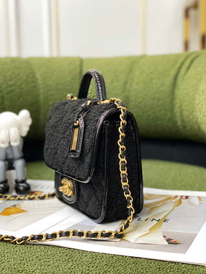 Chanel AS3652 Small Flap Bag with Top Handle Cotton & Wool Tweed & Gold-Tone Metal Black - Default Title - View 4