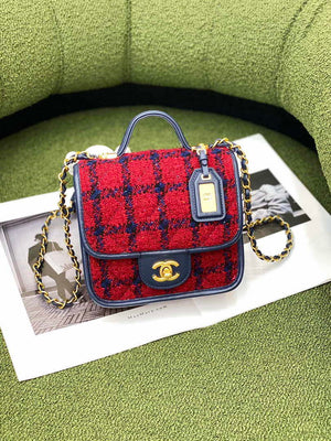 Chanel AS3652 Small Flap Bag with Top Handle Cotton & Wool Tweed & Gold-Tone Metal Black and Red - Default Title - View 2