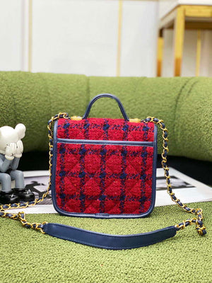 Chanel AS3652 Small Flap Bag with Top Handle Cotton & Wool Tweed & Gold-Tone Metal Black and Red - Default Title - View 3