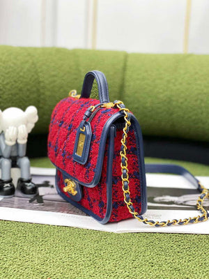 Chanel AS3652 Small Flap Bag with Top Handle Cotton & Wool Tweed & Gold-Tone Metal Black and Red - Default Title - View 4