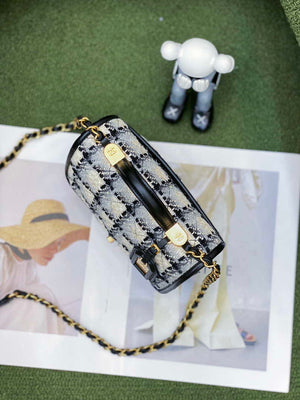 Chanel AS3652 Small Flap Bag with Top Handle Cotton & Wool Tweed & Gold-Tone Metal Grey and Beige - Default Title - View 4