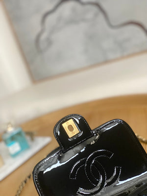 Chanel AS3652 Small Flap Bag with Top Handle Patent Calfskin & Gold-Tone Metal Black - Default Title - View 7