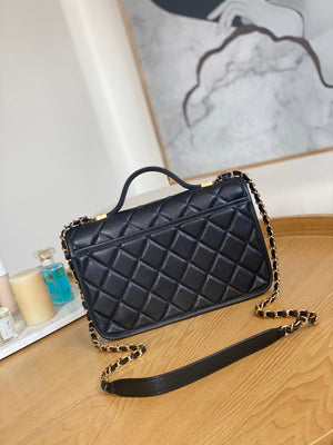 Chanel AS3653 Small Flap Bag with Top Handle Calfskin & Gold-Tone Metal Black - Default Title - View 2