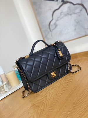 Chanel AS3653 Small Flap Bag with Top Handle Calfskin & Gold-Tone Metal Black - Default Title - View 3
