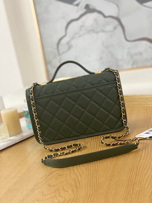 Chanel AS3653 Small Flap Bag with Top Handle Calfskin & Gold-Tone Metal Dark Green - Default Title - View 2