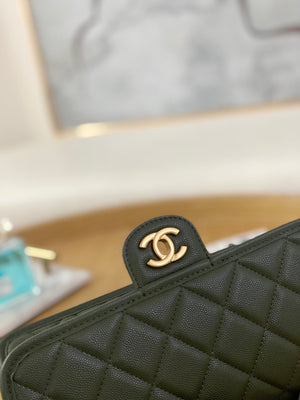 Chanel AS3653 Small Flap Bag with Top Handle Calfskin & Gold-Tone Metal Dark Green - Default Title - View 4
