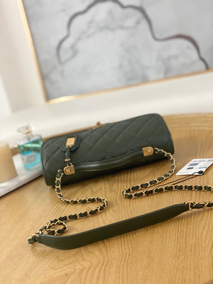 Chanel AS3653 Small Flap Bag with Top Handle Calfskin & Gold-Tone Metal Dark Green - Default Title - View 6