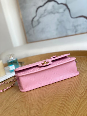 Chanel AS3653 Small Flap Bag with Top Handle Calfskin & Gold-Tone Metal Pink - Default Title - View 7