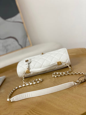 Chanel AS3653 Small Flap Bag with Top Handle Calfskin & Gold-Tone Metal White - Default Title - View 6