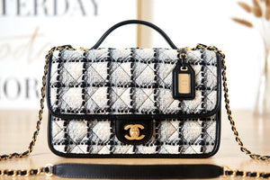 Chanel AS3653 Small Flap Bag with Top Handle Wool Tweed & Gold-Tone Metal Beige - Default Title - View 2