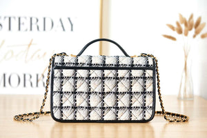 Chanel AS3653 Small Flap Bag with Top Handle Wool Tweed & Gold-Tone Metal Beige - Default Title - View 4