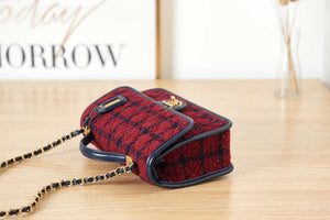 Chanel AS3653 Small Flap Bag with Top Handle Wool Tweed & Gold-Tone Metal Red and Navy Blue - Default Title - View 5