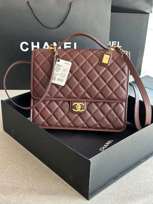 Chanel AS3662 LARGE BACKPACK Calfskin & Gold-Tone Metal Wine Red - Default Title - View 1