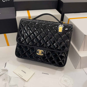 Chanel AS3662 LARGE BACKPACK Patent Calfskin & Gold-Tone Metal Black - Default Title - View 1