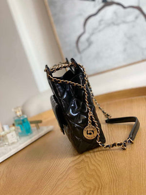 Chanel AS3690 Hobo Handbag Shiny Crumpled Calfskin & Gold-Tone Metal Black - Default Title - View 3