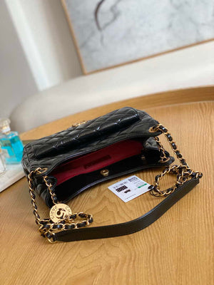 Chanel AS3690 Hobo Handbag Shiny Crumpled Calfskin & Gold-Tone Metal Black - Default Title - View 4