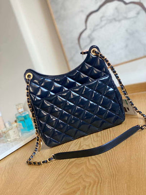 Chanel AS3690 Hobo Handbag Shiny Crumpled Calfskin & Gold-Tone Metal Navy blue - Default Title - View 2