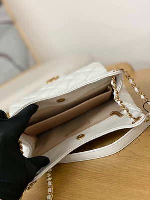 Chanel AS3690 Hobo Handbag Shiny Crumpled Calfskin & Gold-Tone Metal White - Default Title - View 8