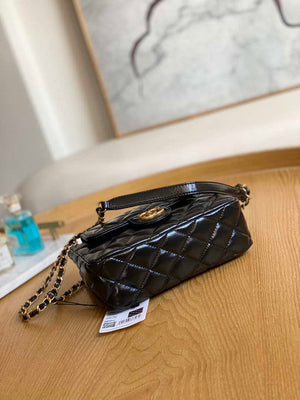Chanel AS3710 Small Hobo Handbag Shiny Crumpled Calfskin & Gold-Tone Metal Black - Default Title - View 7